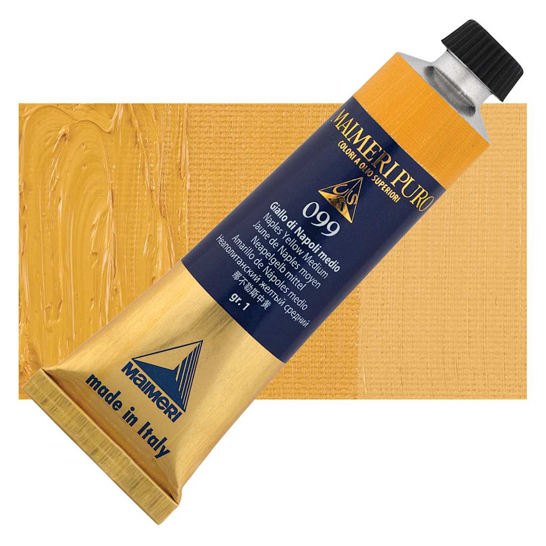 Open in modal - Maimeri Puro Oil Color - Naples Yellow Medium, 40 ml Tube and swatch
