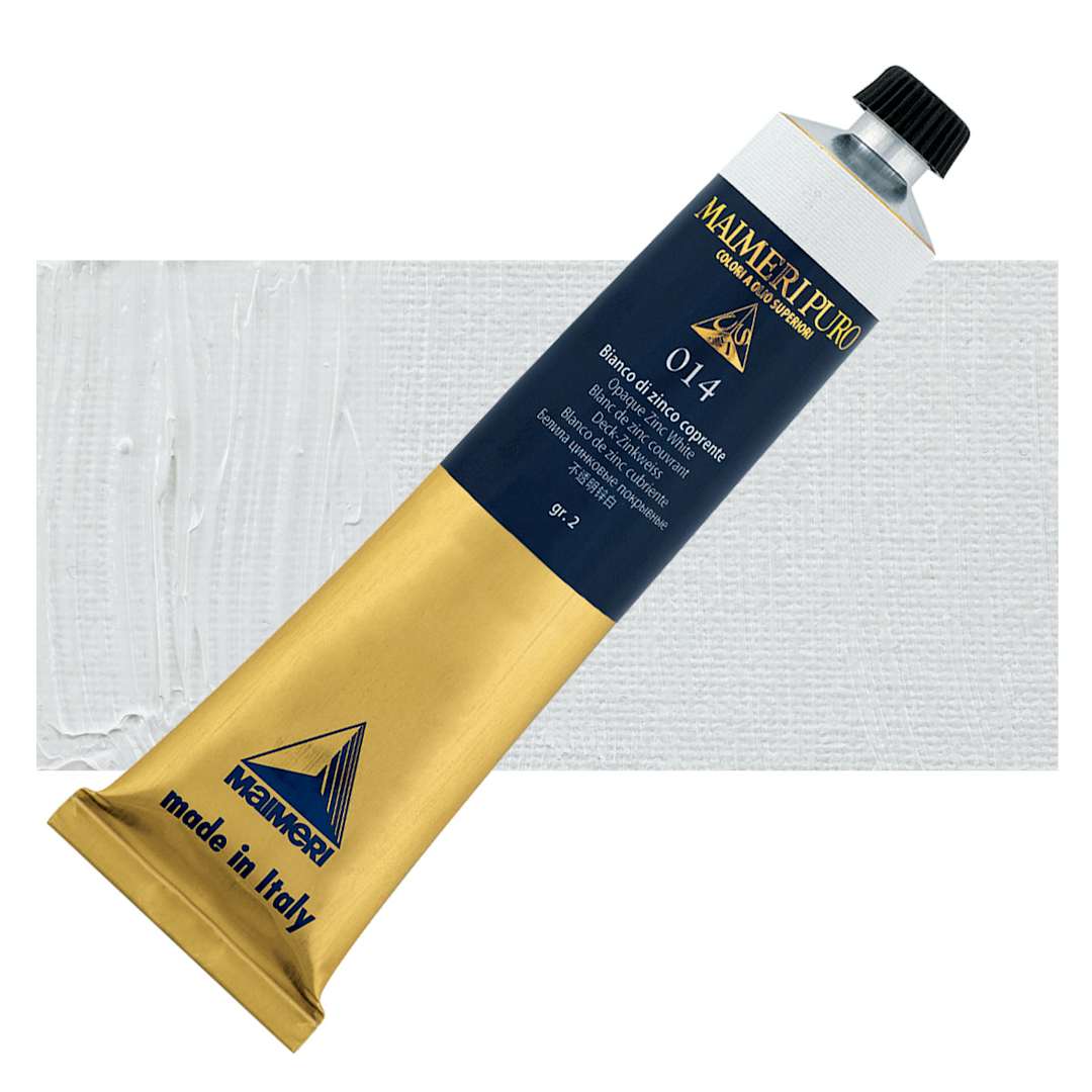 Open in modal - Maimeri Puro Oil Color - Opaque Zinc White, 80 ml Tube and swatch