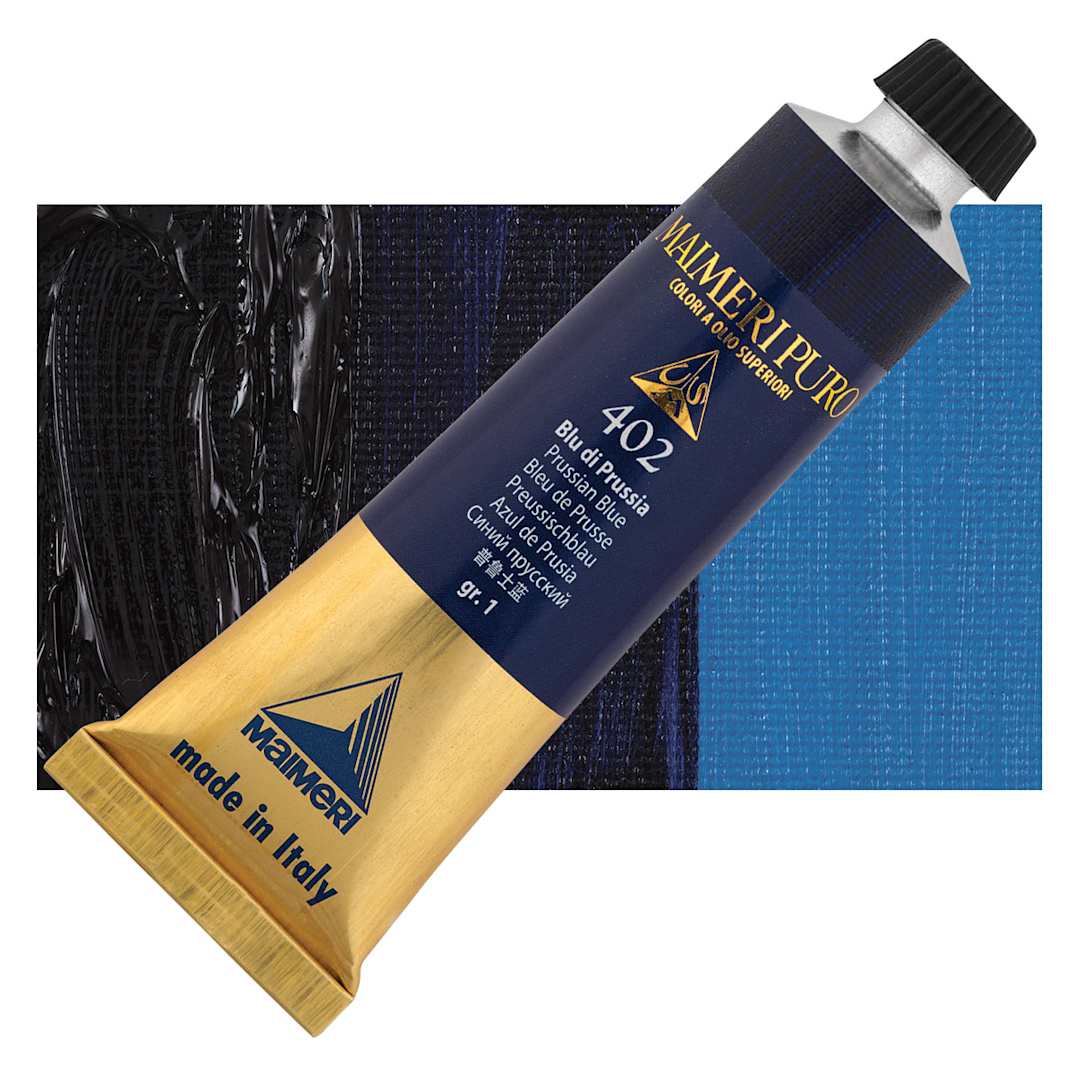 Open in modal - Maimeri Puro Oil Color - Prussian Blue, 40 ml tube and swatch