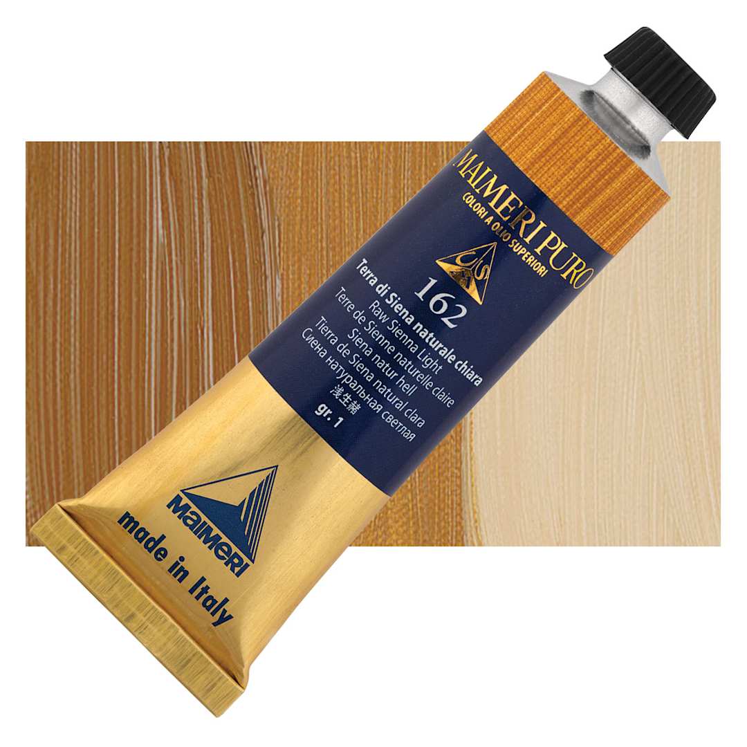 Open in modal - Maimeri Puro Oil Color - Raw Sienna Light, 40 ml tube and swatch