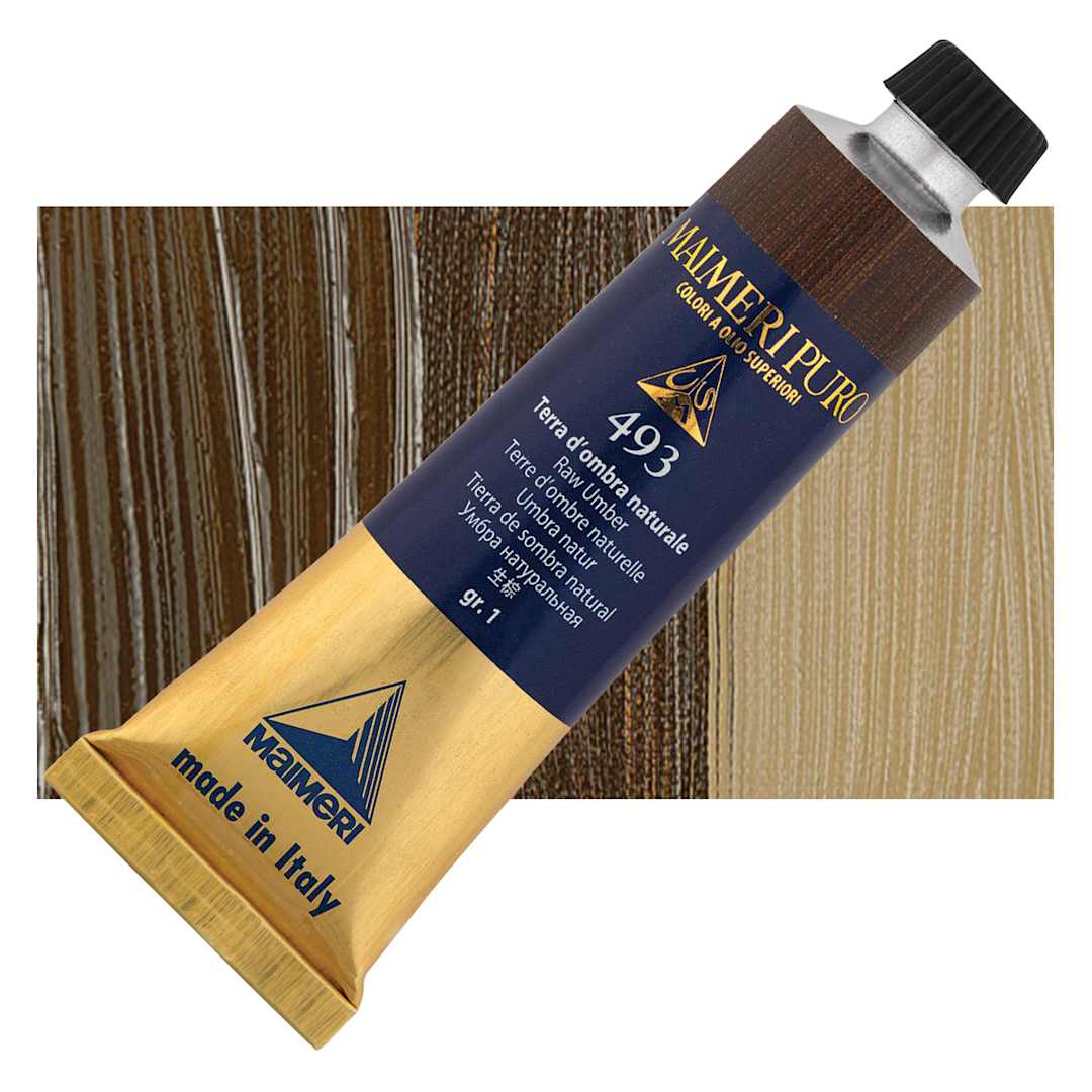 Open in modal - Maimeri Puro Oil Color - Raw Umber, 40 ml tube and swatch