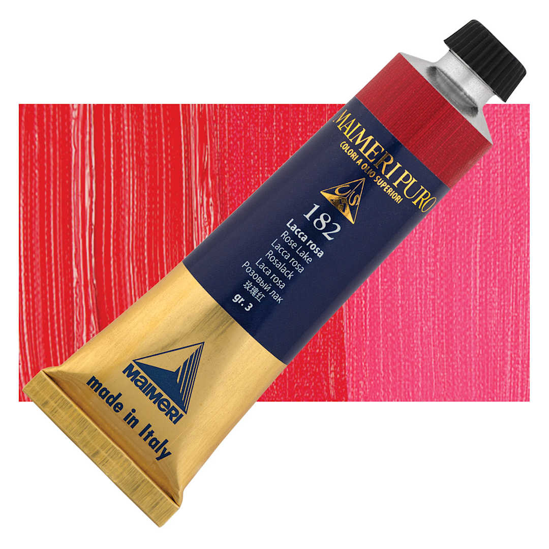 Open in modal - Maimeri Puro Oil Color - Rose Lake, 40 ml tube and swatch