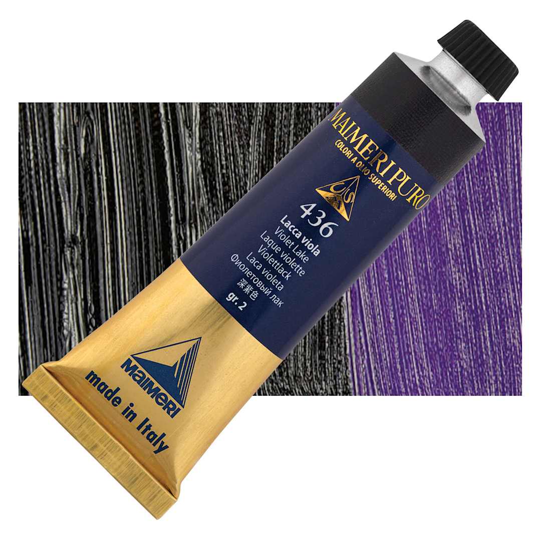 Open in modal - Maimeri Puro Oil Color - Violet Lake, 40 ml tube and swatch