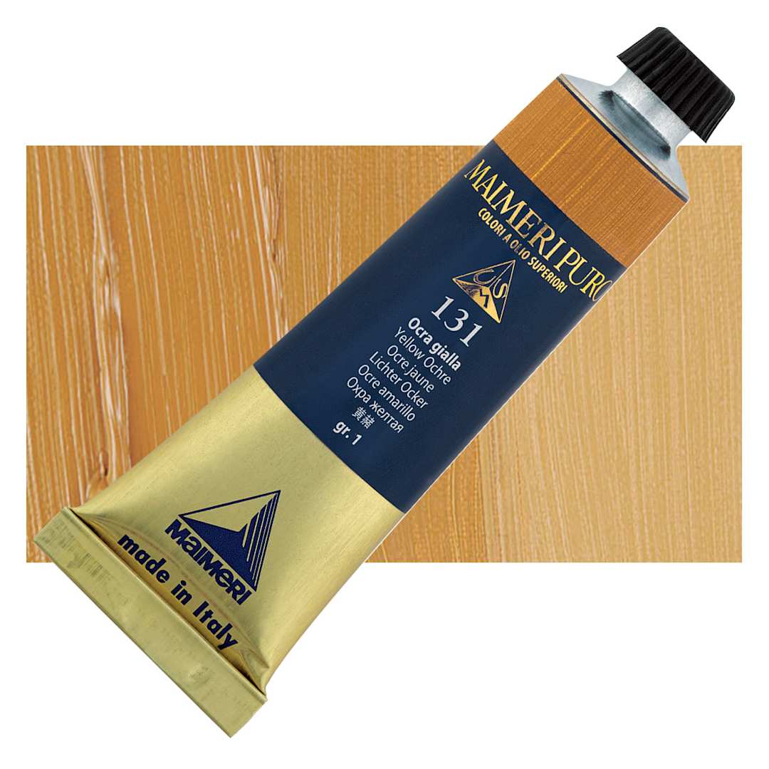 Open in modal - Maimeri Puro Oil Color - Yellow Ochre, 40 ml tube and swatch