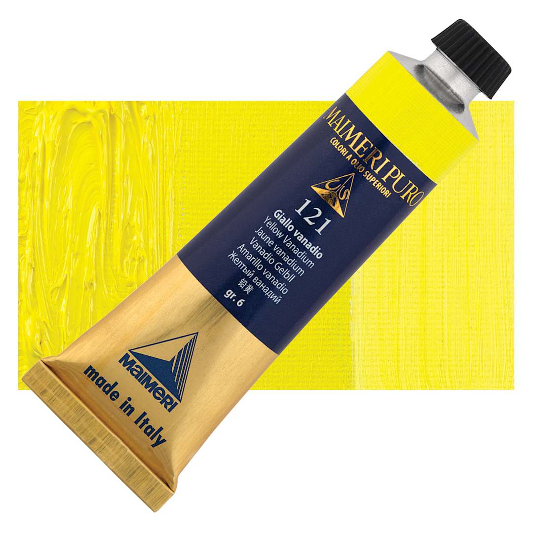 Open in modal - Maimeri Puro Oil Color - Yellow Vanadium, 40 ml Tube and swatch