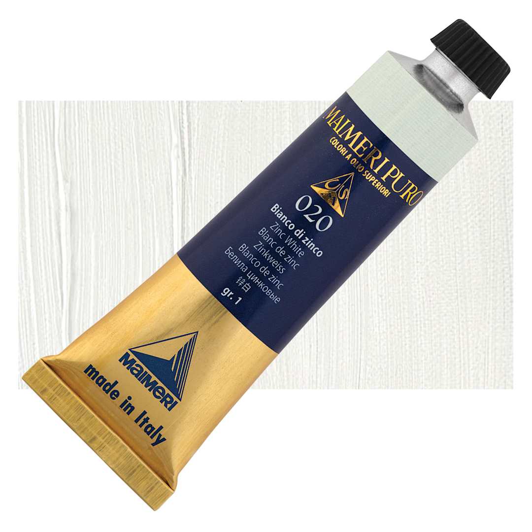 Open in modal - Maimeri Puro Oil Color - Zinc White, 40 ml tube and swatch