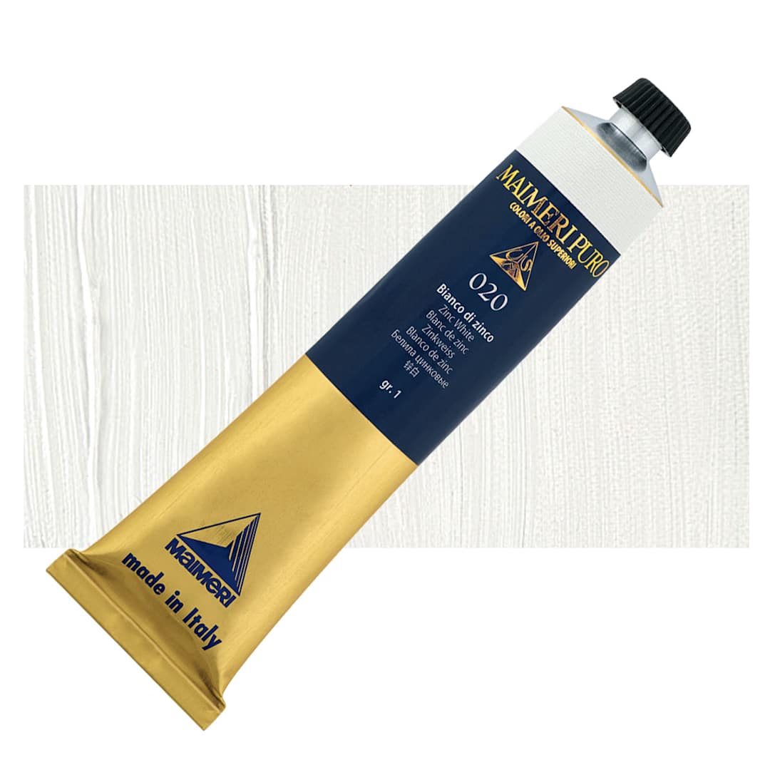 Open in modal - Maimeri Puro Oil Color - Zinc White, 80 ml Tube and swatch