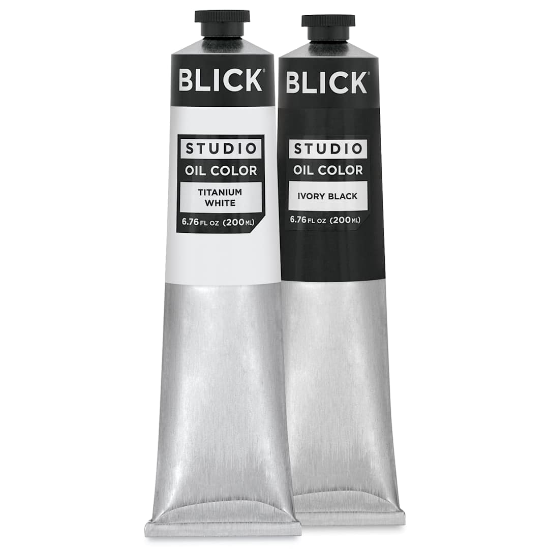 Open in modal - Blick Studio Oil Colors - Pkg of 2, Titanium White and Ivory Black, 200 ml tube