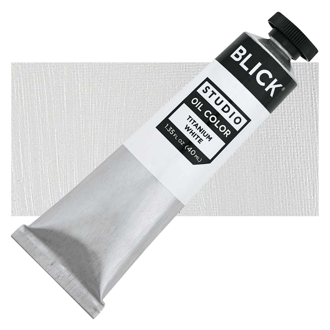 Open in modal - Blick Studio Oil Paint - Titanium White, 40 ml tube and swatch
