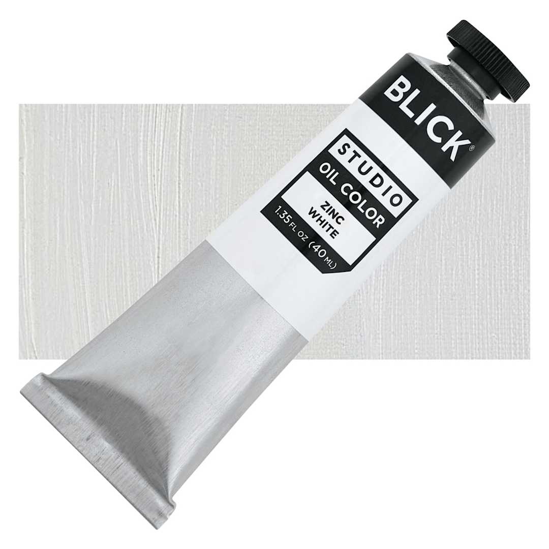 Open in modal - Blick Studio Oil Paint - Zinc White, 40 ml, Tube and swatch