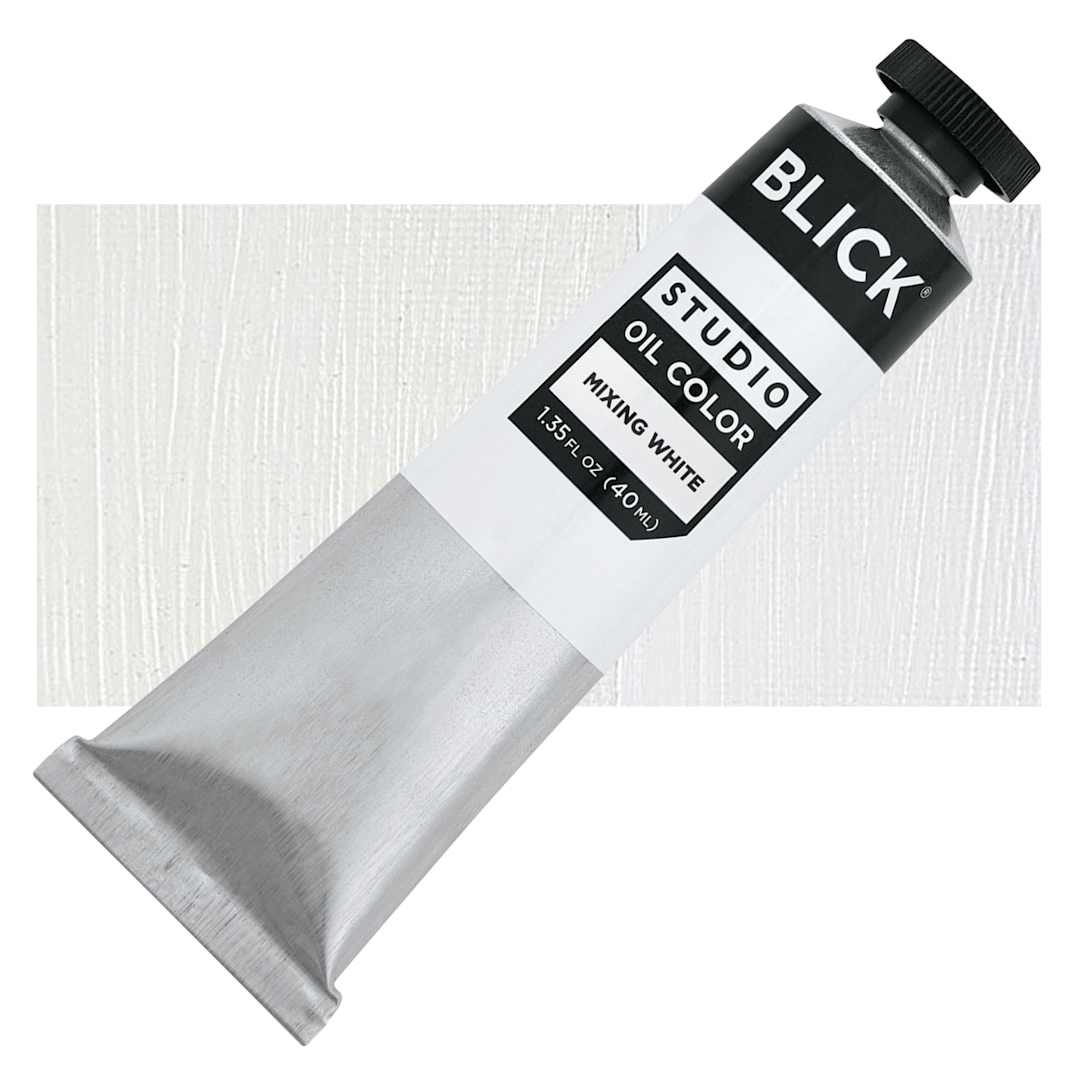 Open in modal - Blick Studio Oil Paint - Mixing White, 40 ml tube and swatch