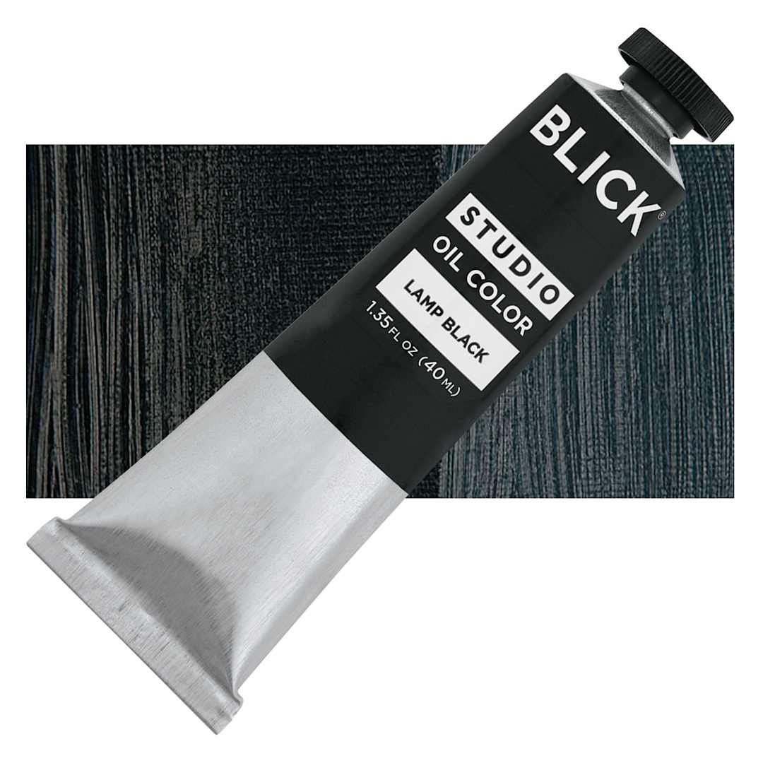 Open in modal - Blick Studio Oil Paint - Lamp Black, 40 ml tube and swatch