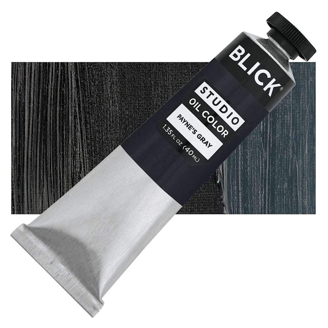 Open in modal - Blick Studio Oil Paint - Payne's Gray, 40 ml tube and swatch