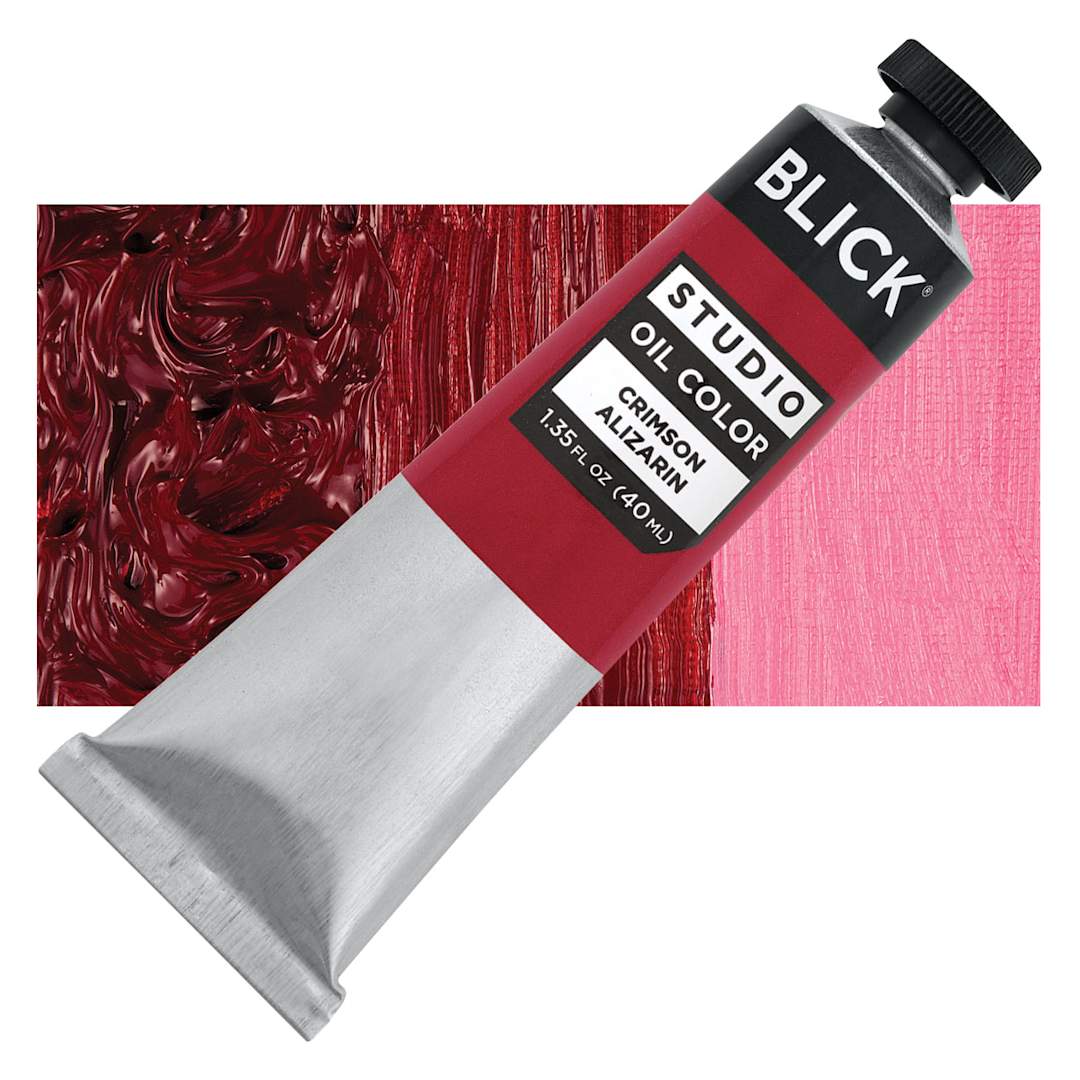 Open in modal - Blick Studio Oil Paint - Crimson Alizarin, 40 ml tube and swatch