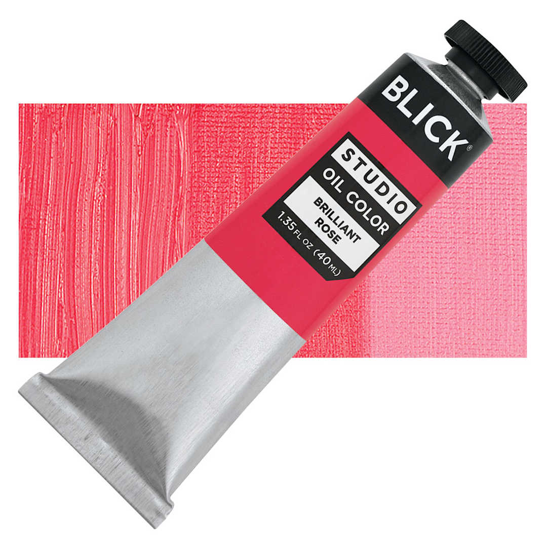 Open in modal - Blick Studio Oil Paint - Brilliant Rose, 40 ml tube and swatch