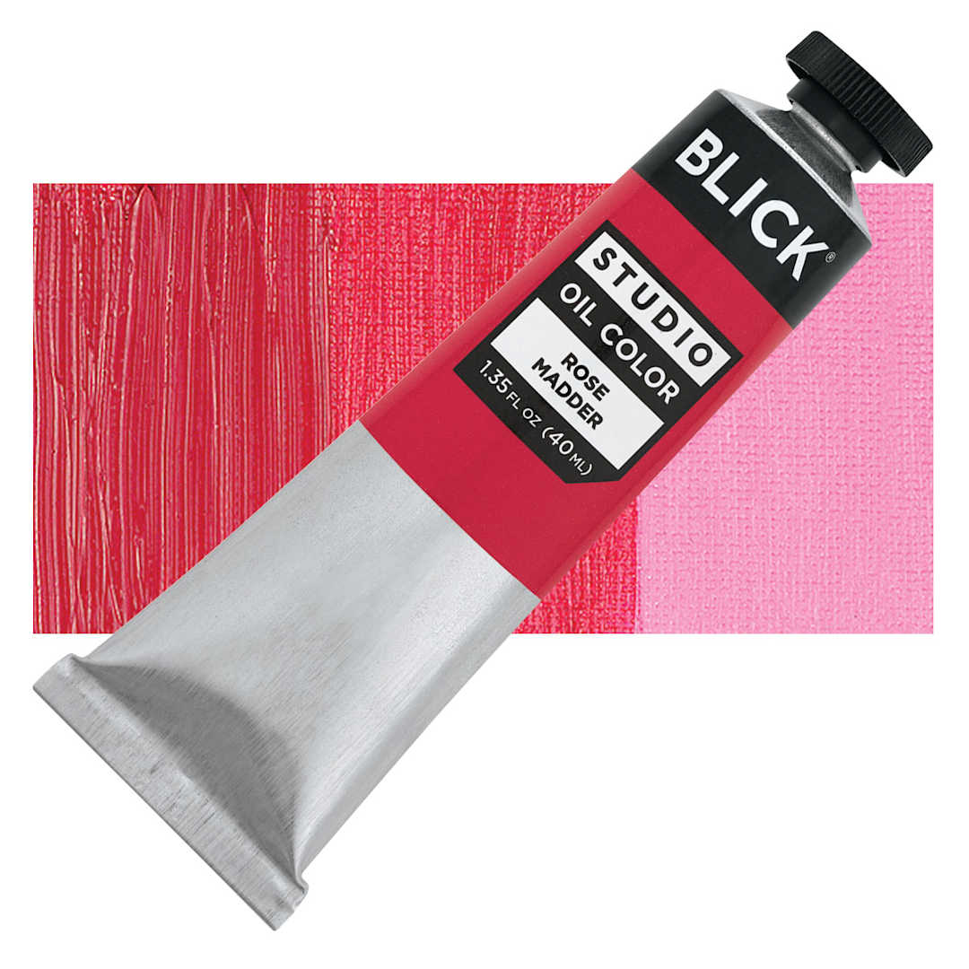 Open in modal - Blick Studio Oil Paint - Rose Madder, 40 ml tube and swatch
