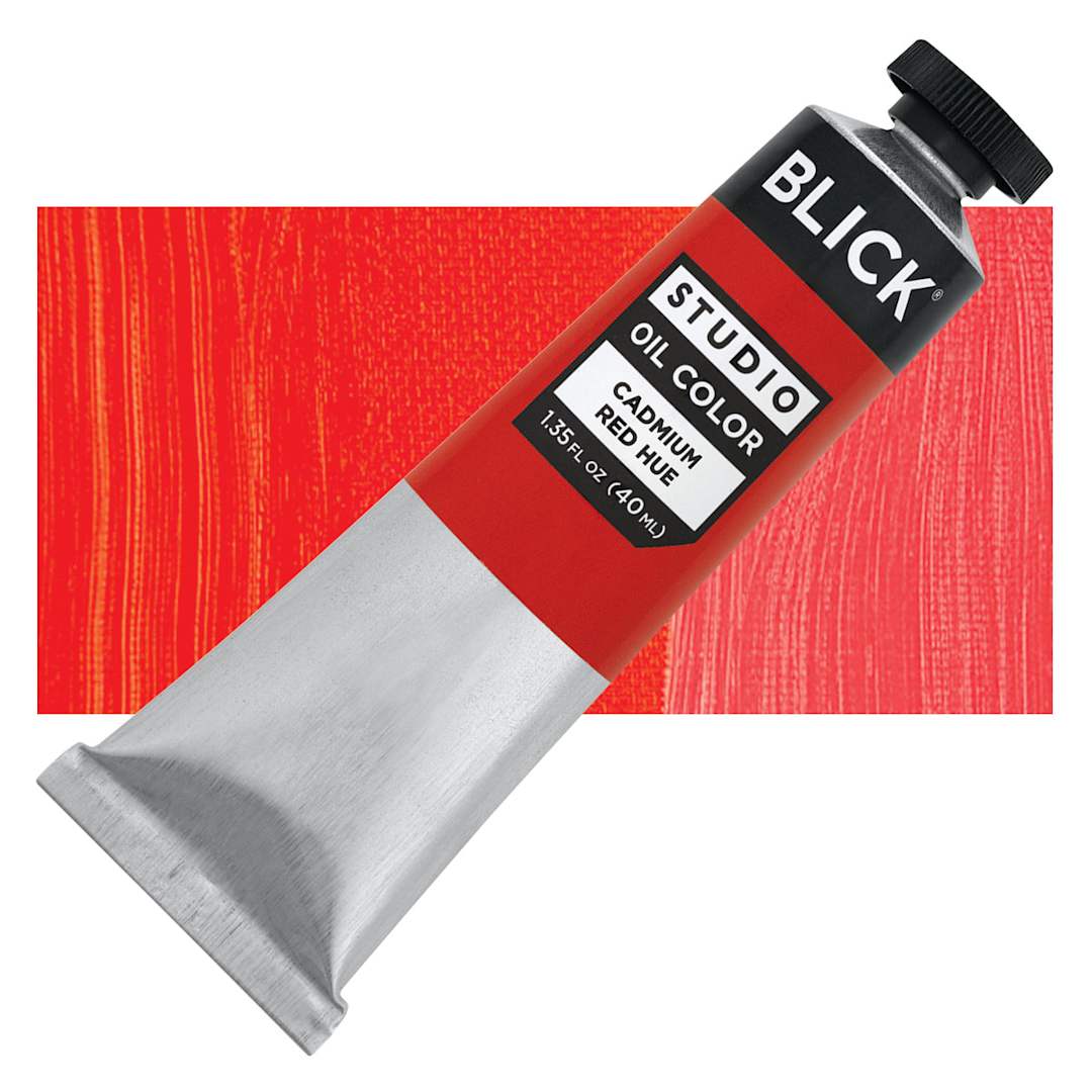 Open in modal - Blick Studio Oil Paint - Cadmium Red Hue, 40 ml tube and swatch