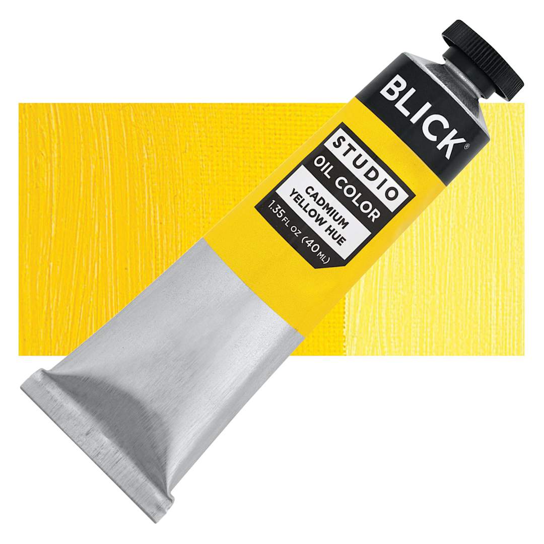 Open in modal - Blick Studio Oil Paint - Cadmium Yellow Hue, 40 ml tube and swatch