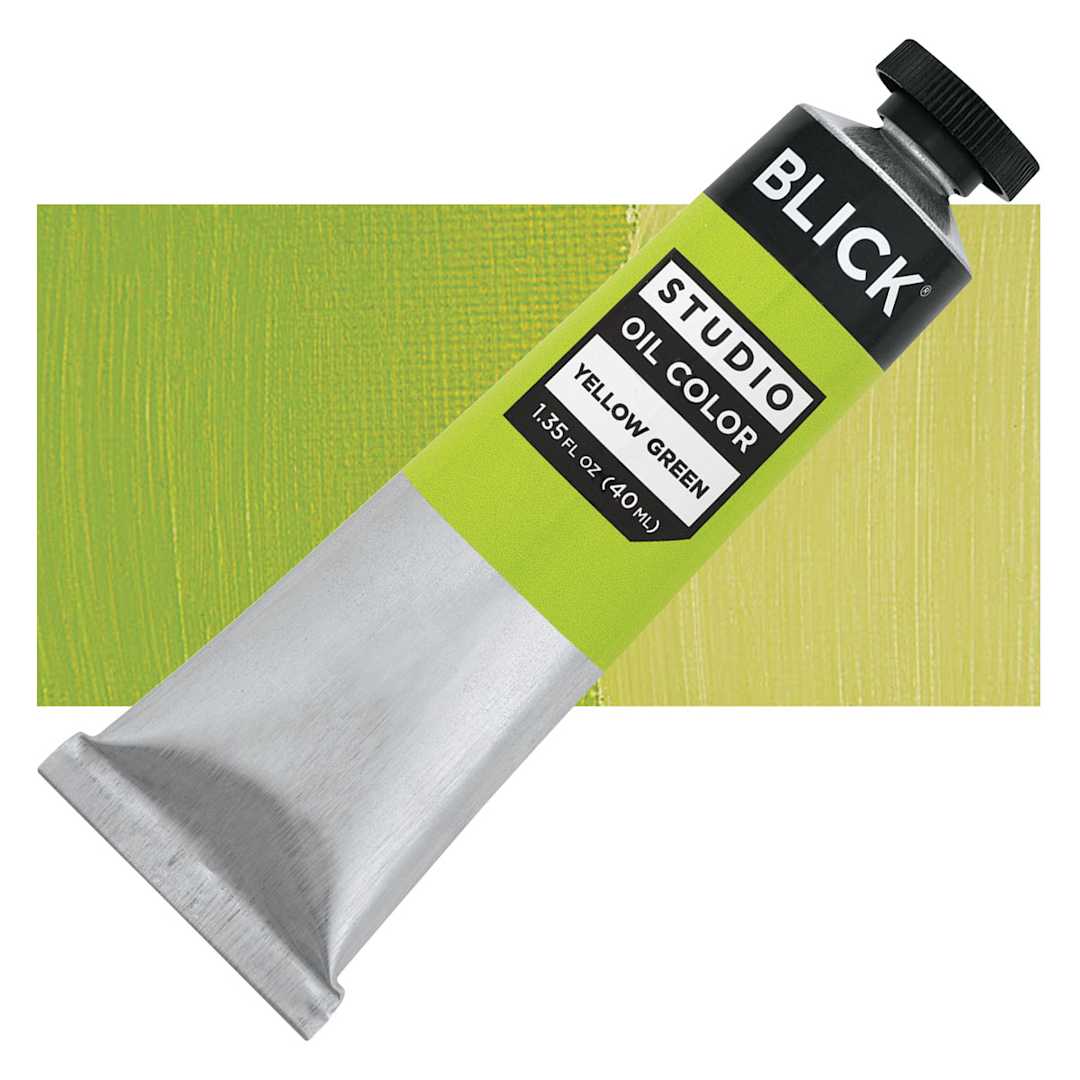 Open in modal - Blick Studio Oil Paint - Yellow Green, 40 ml tube and swatch