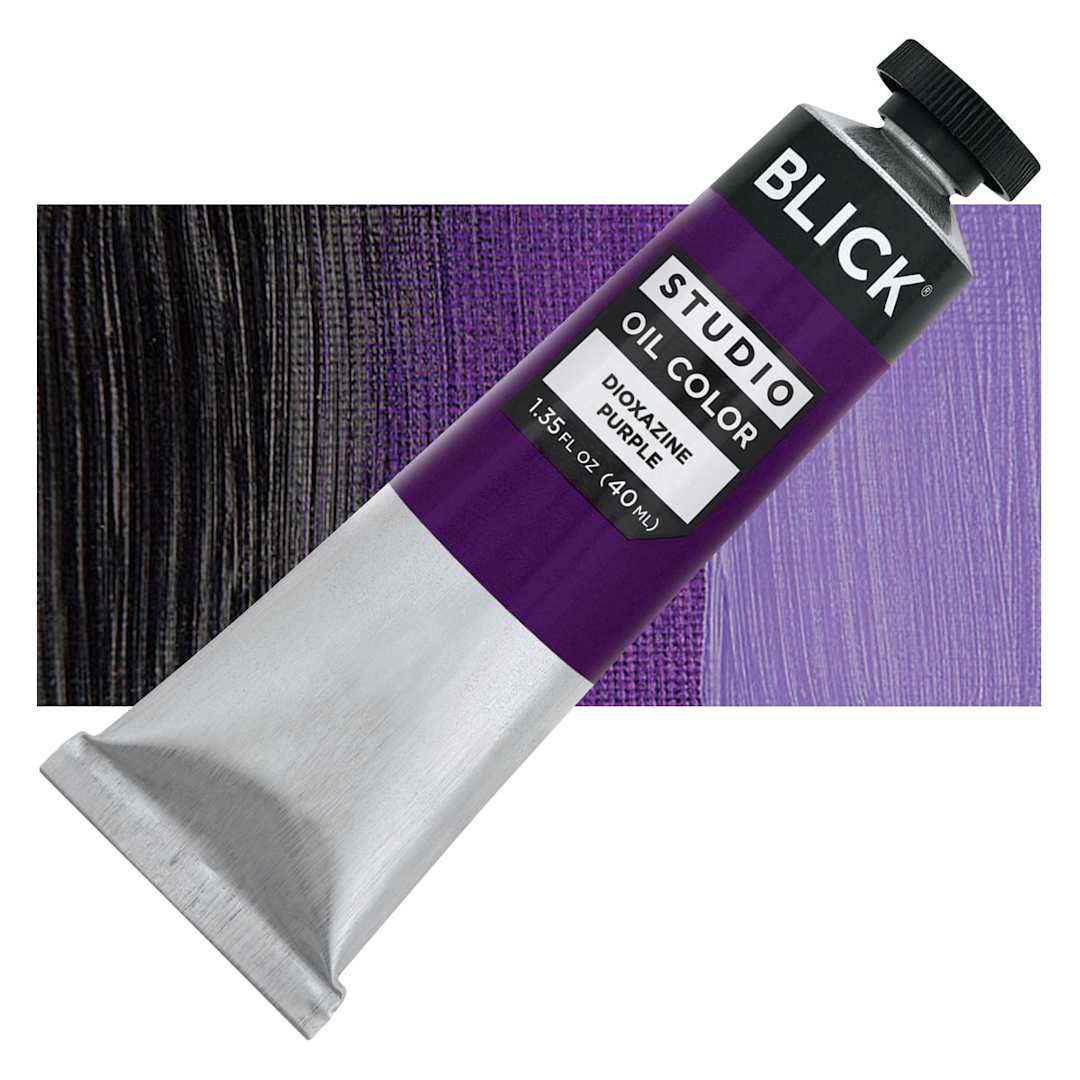 Open in modal - Blick Studio Oil Paint - Dioxazine Purple, 40 ml tube and swatch