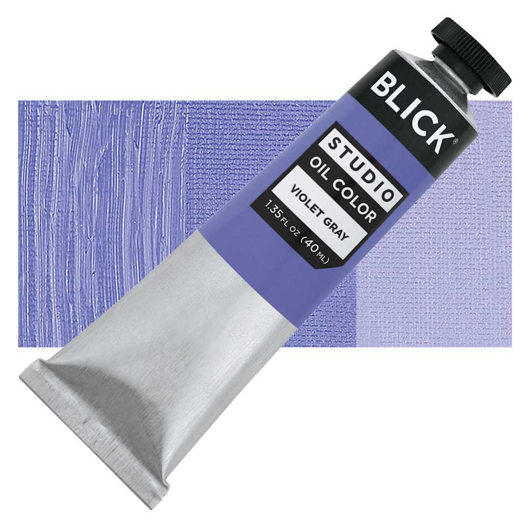 Open in modal - Blick Studio Oil Paint – Violet Grey, 40 ml tube and swatch