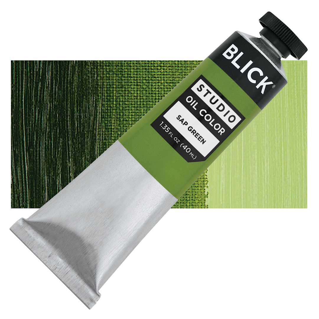 Open in modal - Blick Studio Oil Paint - Sap Green, 40 ml tube and swatch