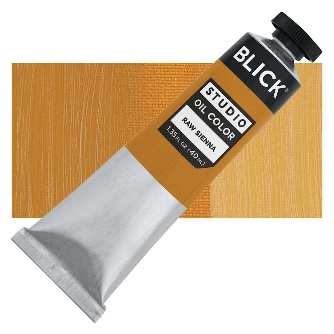Open in modal - Blick Studio Oil Paint - Raw Sienna, 40 ml tube and swatch
