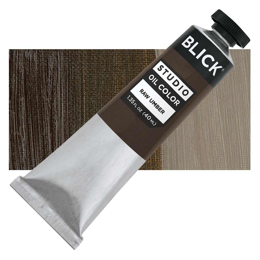 Open in modal - Blick Studio Oil Paint - Raw Umber, 40 ml tube and swatch