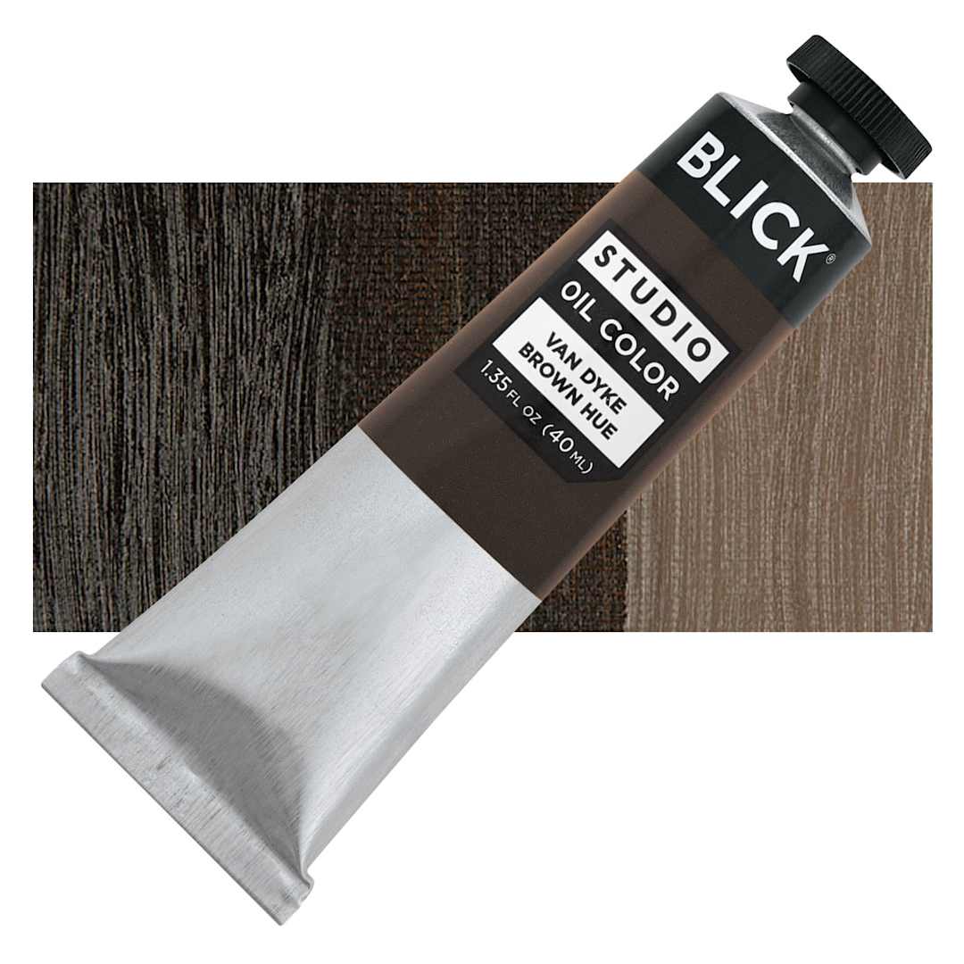 Open in modal - Blick Studio Oil Paint - Vandyke Brown Hue, 40 ml tube and swatch