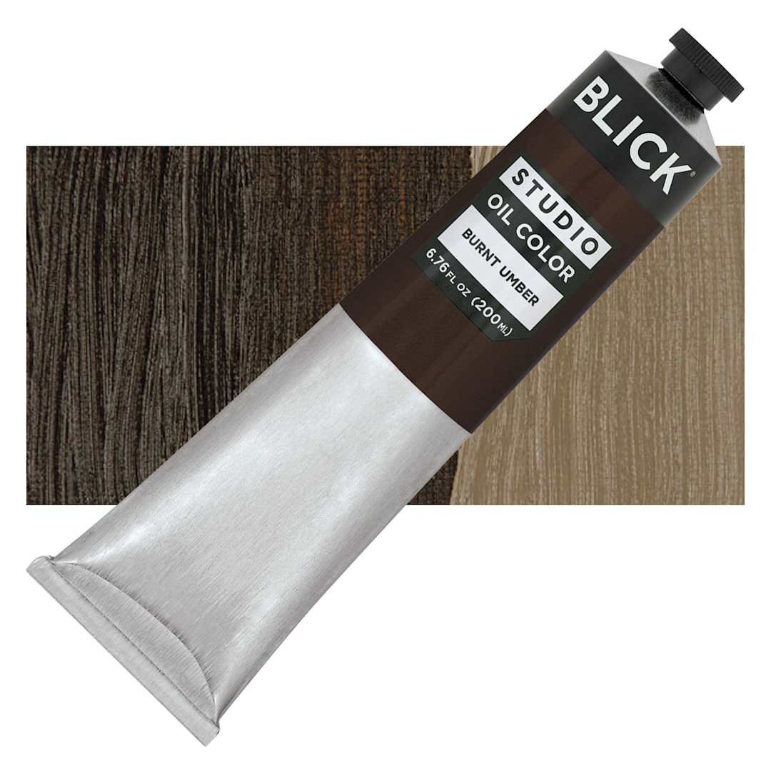 Open in modal - Blick Studio Oil Paint - Burnt Umber, 200 ml tube and swatch