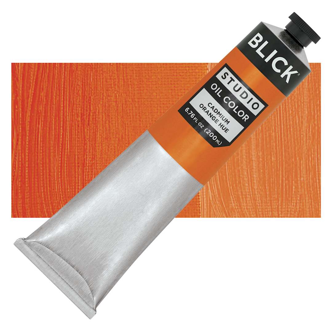 Open in modal - Blick Studio Oil Paint - Cadmium Orange Hue, 200 ml tube and swatch