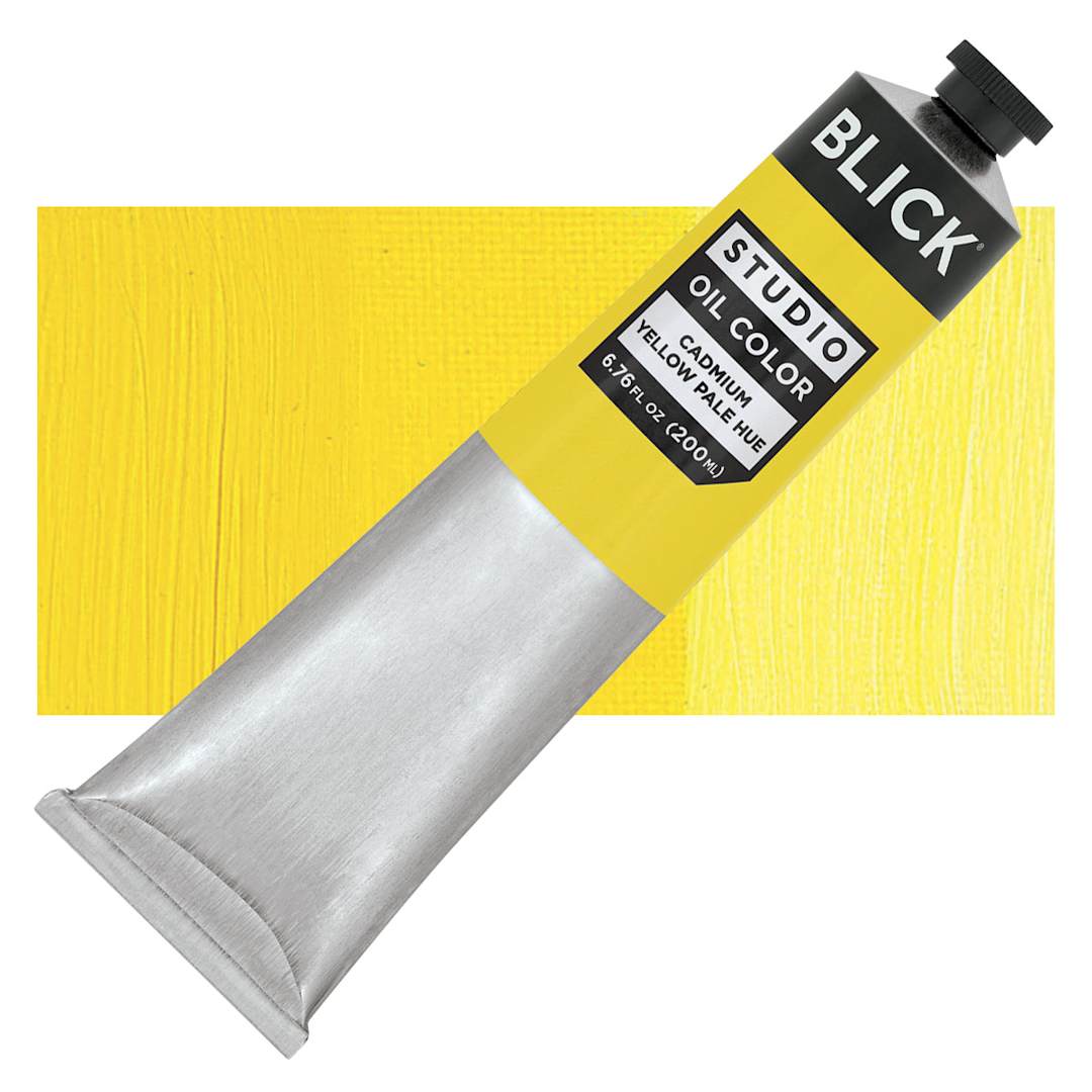 Open in modal - Blick Studio Oil Paint - Cadmium Yellow Pale Hue, 200 ml tube and swatch