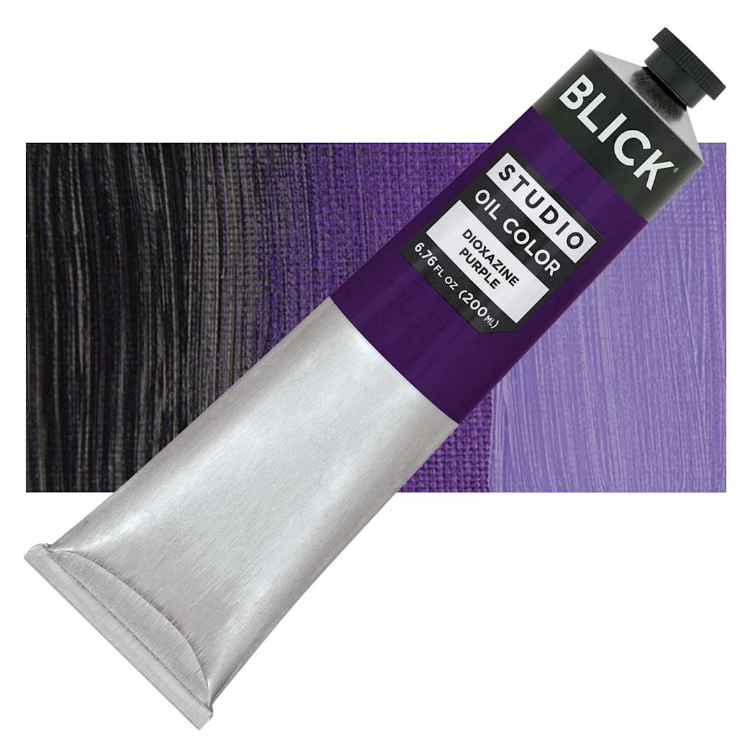 Open in modal - Blick Studio Oil Paint - Dioxazine Purple, 200 ml tube and swatch