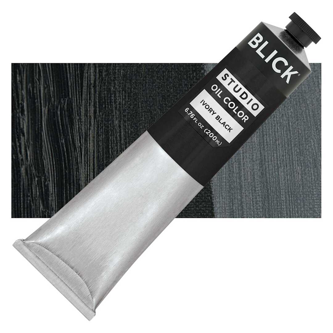 Open in modal - Blick Studio Oil Paint - Ivory Black, 200 ml tube and swatch