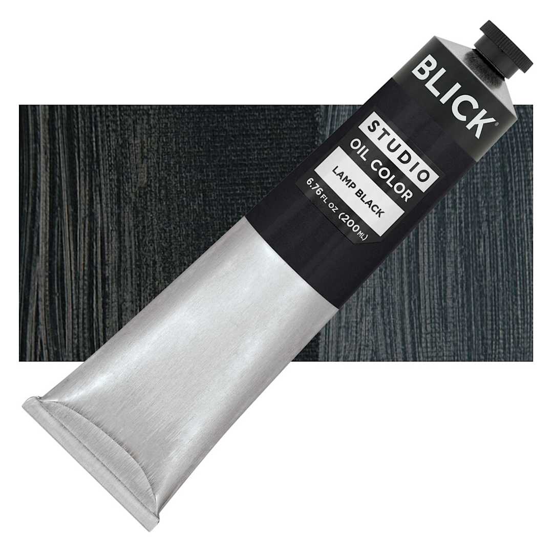 Open in modal - Blick Studio Oil Paint - Lamp Black, 200 ml tube and swatch