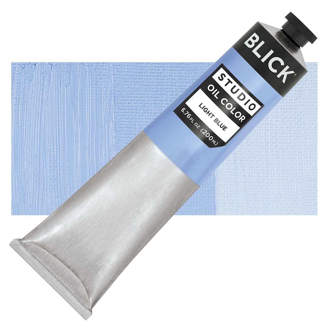 Open in modal - Blick Studio Oil Paint - Light Blue, 200 ml tube and swatch