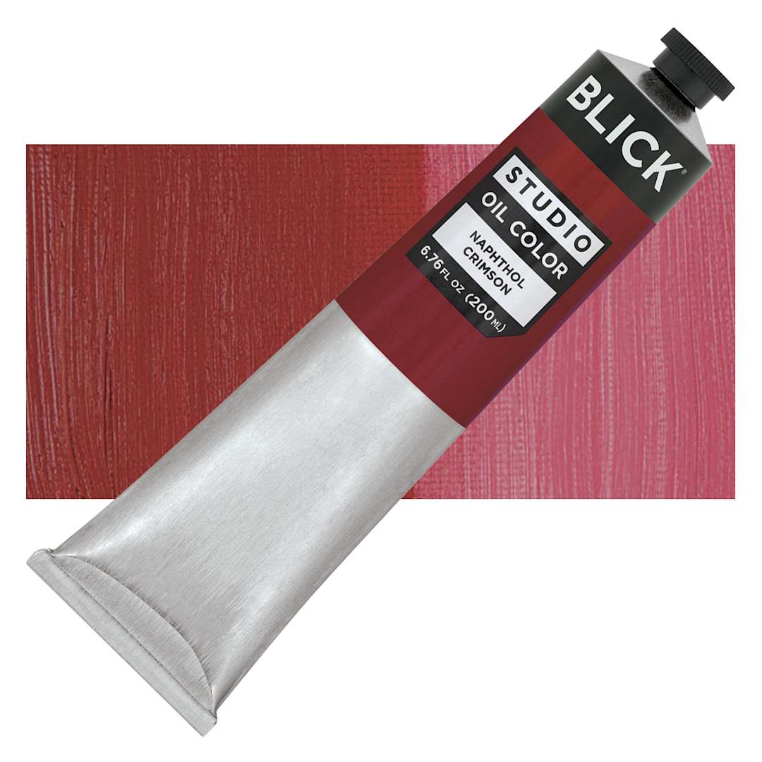 Open in modal - Blick Studio Oil Paint - Cadmium Red Deep Hue, 200 ml tube and swatch