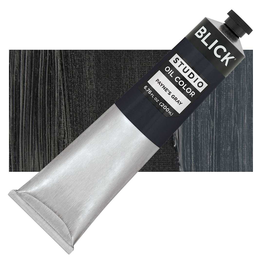 Open in modal - Blick Studio Oil Paint - Payne's Gray, 200 ml tube and swatch