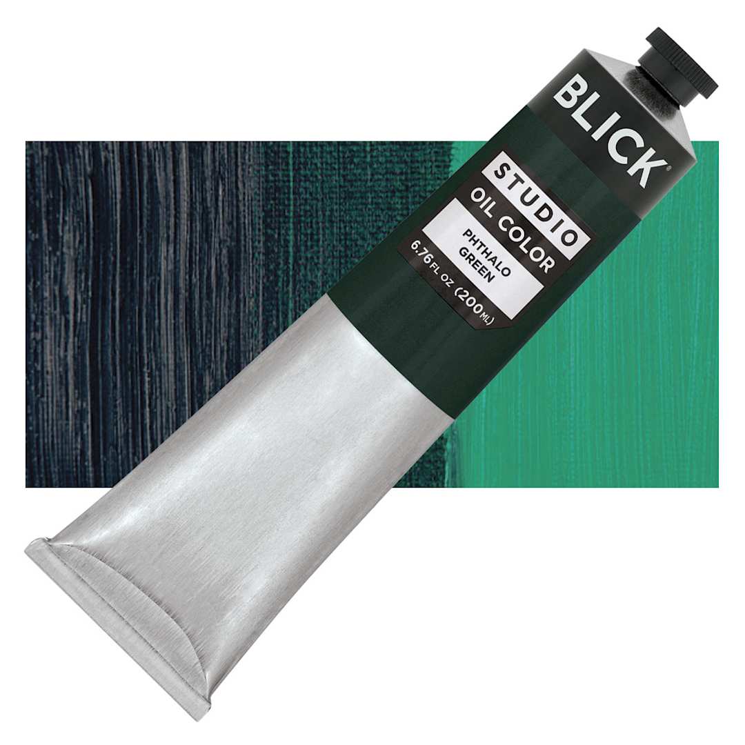 Open in modal - Blick Studio Oil Paint - Phthalo Green, 200 ml tube and swatch