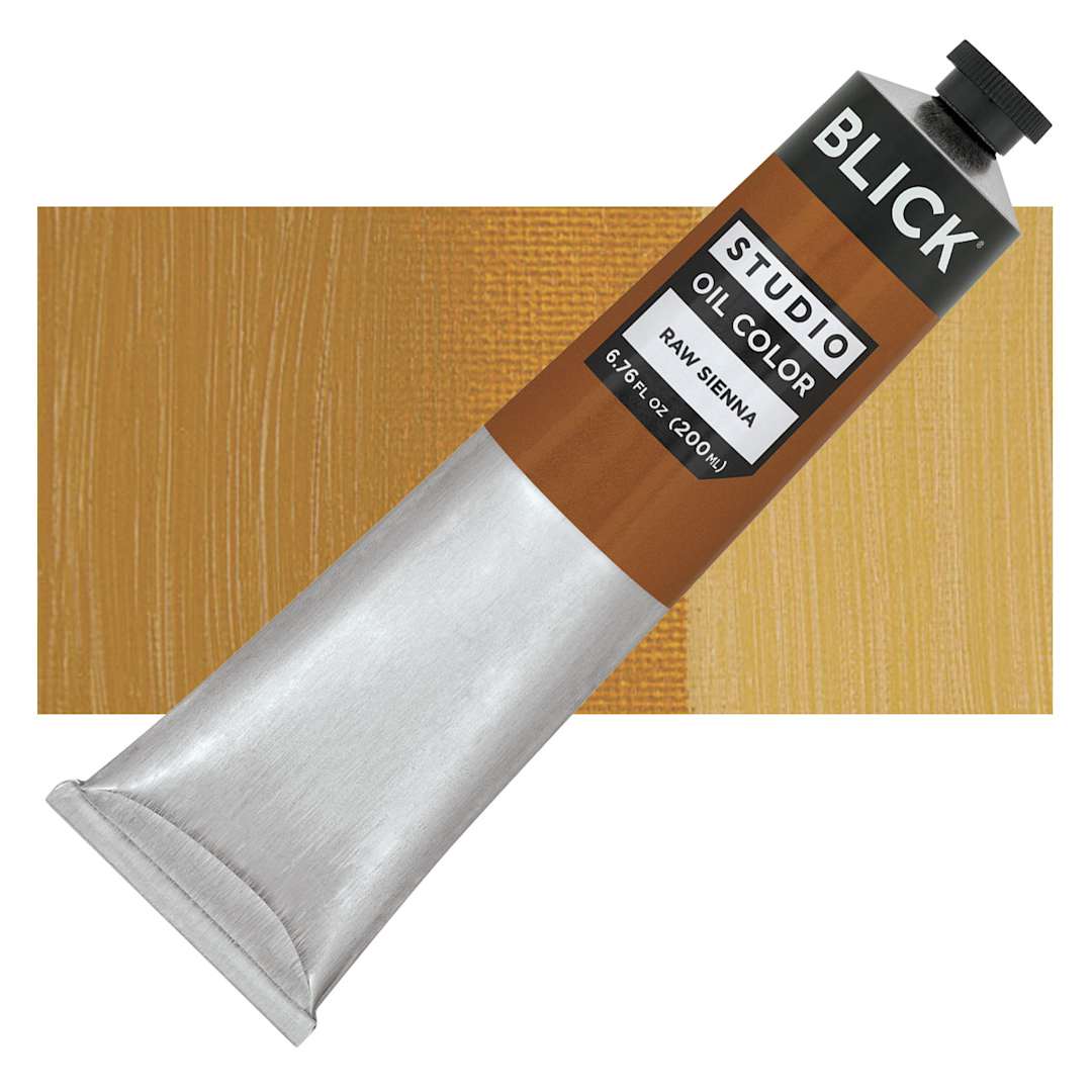 Open in modal - Blick Studio Oil Paint - Raw Sienna, 200 ml tube and swatch