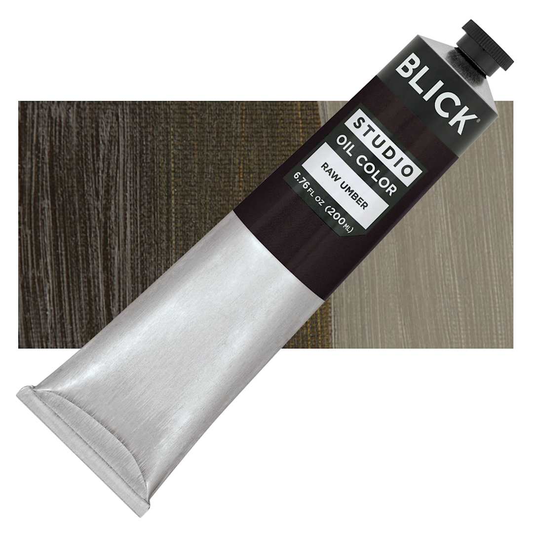 Open in modal - Blick Studio Oil Paint - Raw Umber, 200 ml tube and swatch