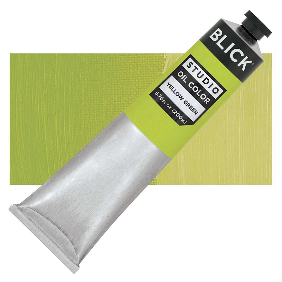 Open in modal - Blick Studio Oil Paint - Yellow Green, 200 ml tube and swatch