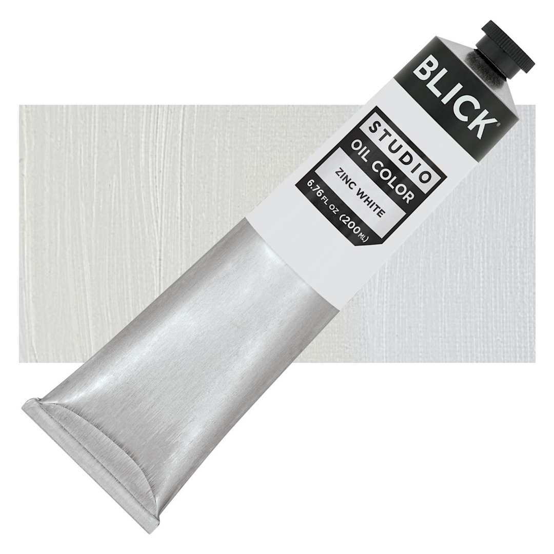 Open in modal - Blick Studio Oil Paint - Zinc White, 200 ml tube and swatch