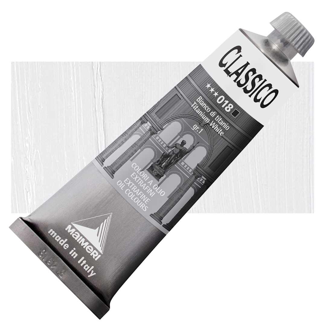 Open in modal - Maimeri Classico Oil Color - Titanium White, 60 ml tube and swatch