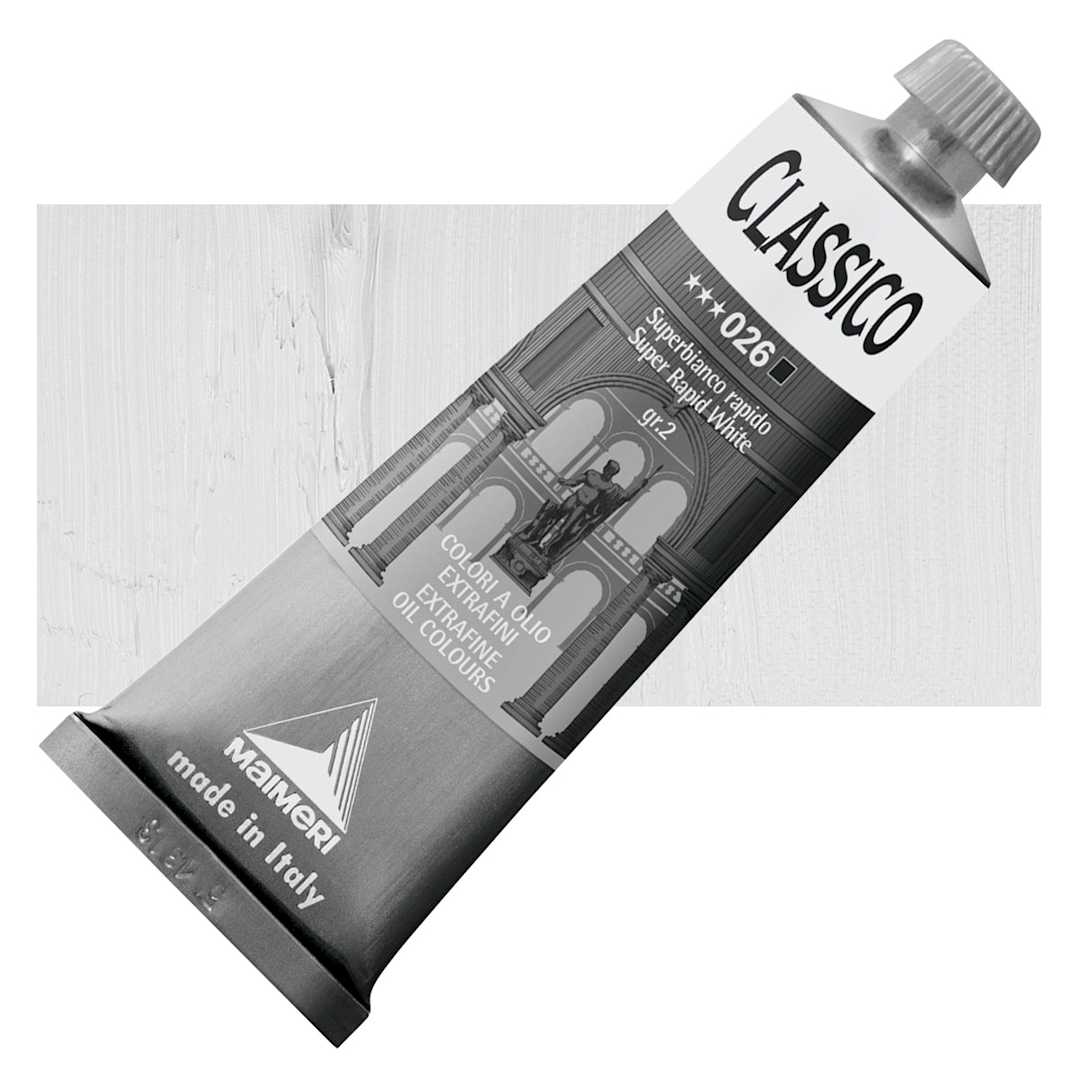 Open in modal - Maimeri Classico Oil Color - Super Rapid White, 60 ml tube and swatch