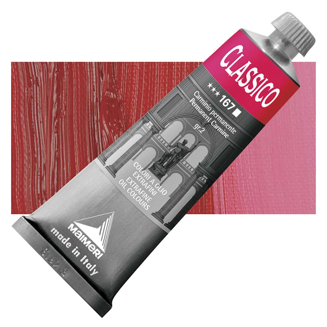 Open in modal - Maimeri Classico Oil Color - Permanent Carmine, 60 ml tube and swatch