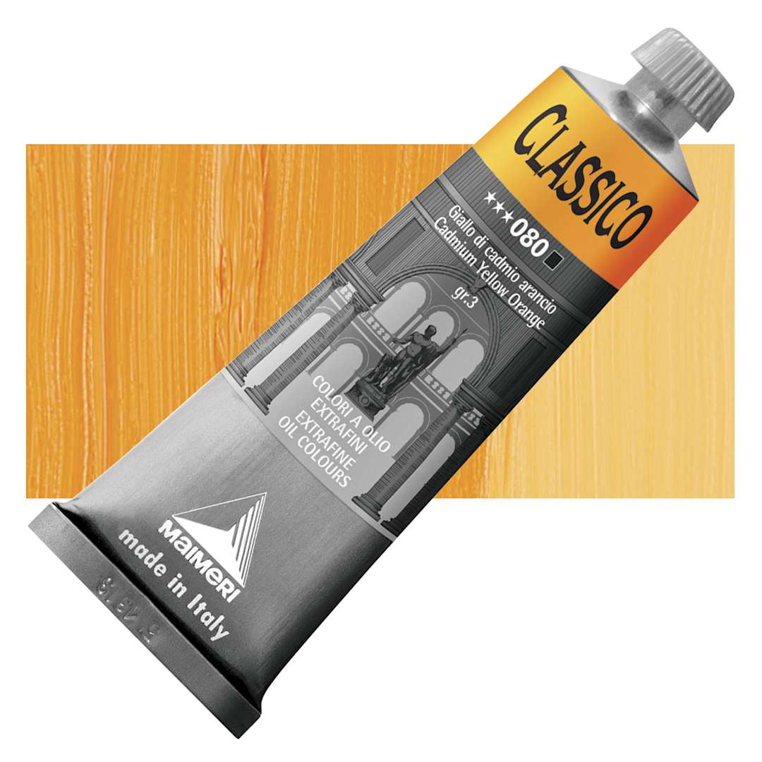 Open in modal - Maimeri Classico Oil Color - Cadmium Orange, 60 ml tube and swatch