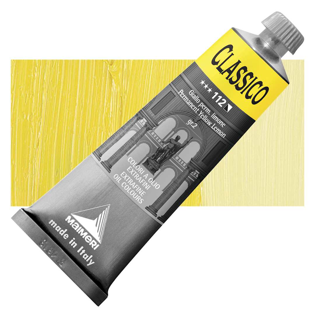 Open in modal - Maimeri Classico Oil Color - Permanent Yellow Lemon, 60 ml tube and swatch