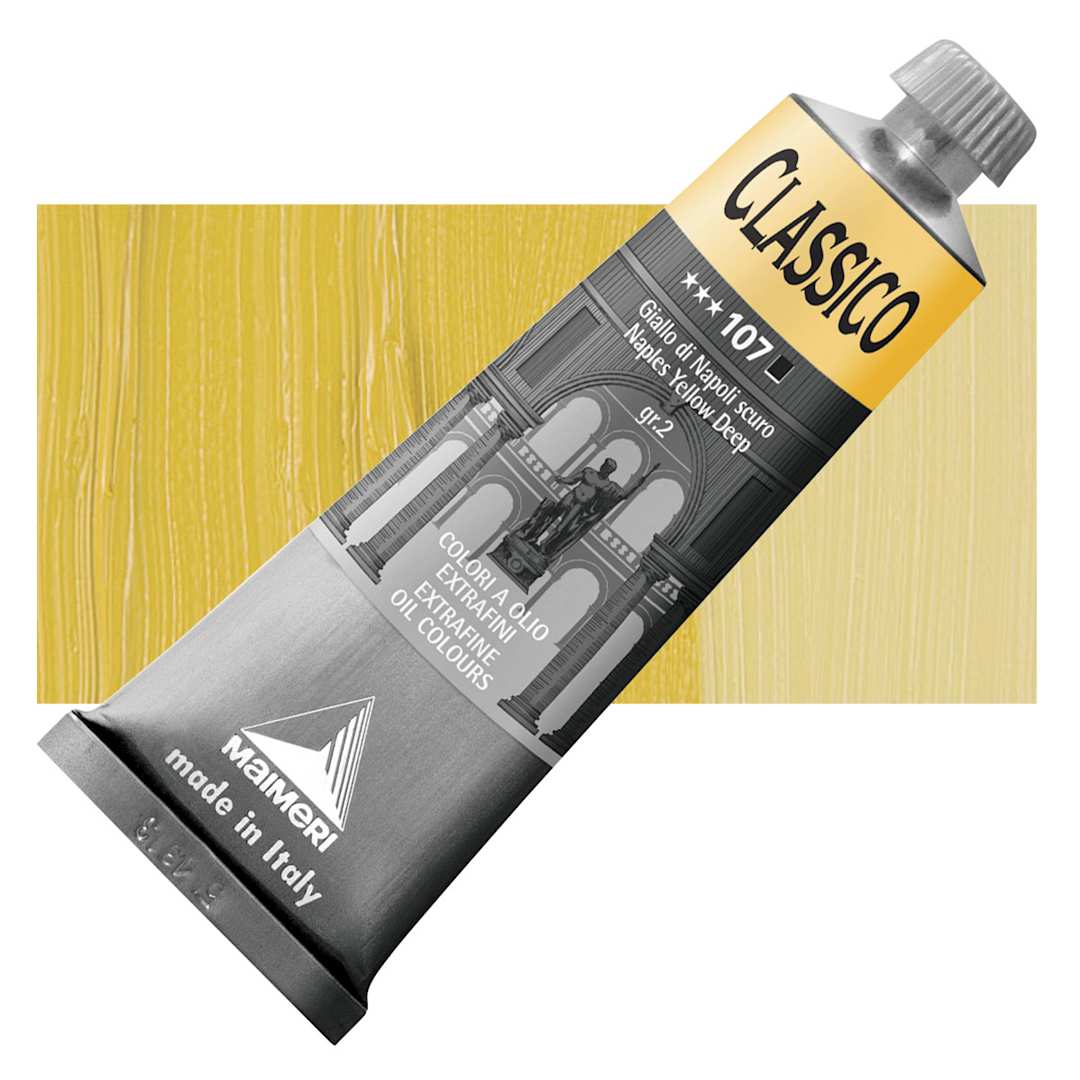 Open in modal - Maimeri Classico Oil Color - Naples Yellow Deep, 60 ml tube and swatch