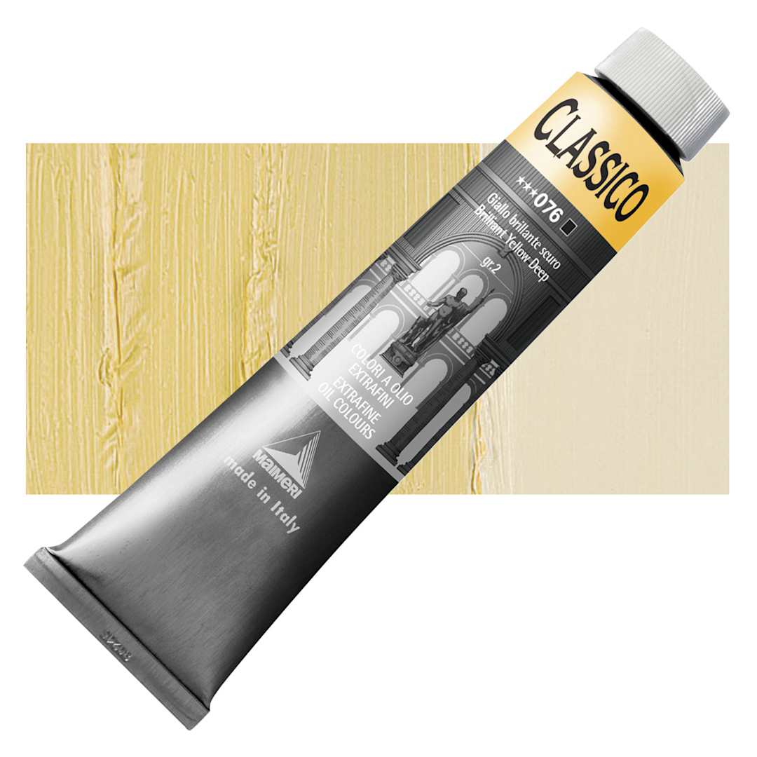 Open in modal - Maimeri Classico Oil Color - Brilliant Yellow Deep, 200 ml tube and swatch